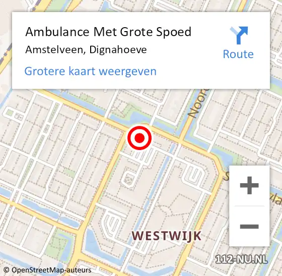 Locatie op kaart van de 112 melding: Ambulance Met Grote Spoed Naar Amstelveen, Dignahoeve op 21 juli 2024 13:02