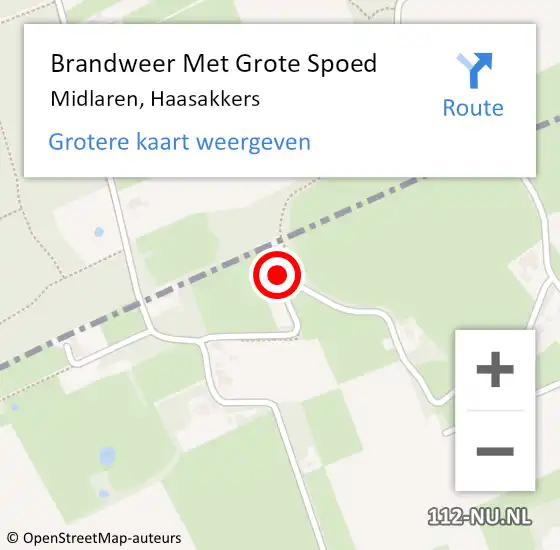 Locatie op kaart van de 112 melding: Brandweer Met Grote Spoed Naar Midlaren, Haasakkers op 21 juli 2024 13:07