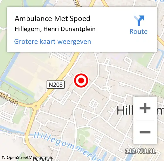 Locatie op kaart van de 112 melding: Ambulance Met Spoed Naar Hillegom, Henri Dunantplein op 21 juli 2024 13:19