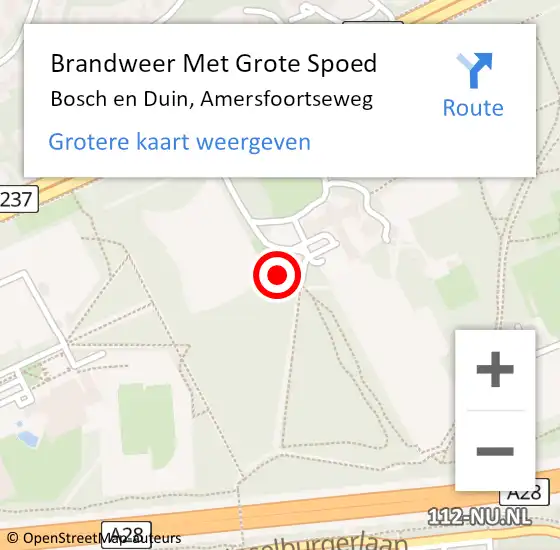 Locatie op kaart van de 112 melding: Brandweer Met Grote Spoed Naar Bosch en Duin, Amersfoortseweg op 21 juli 2024 13:22