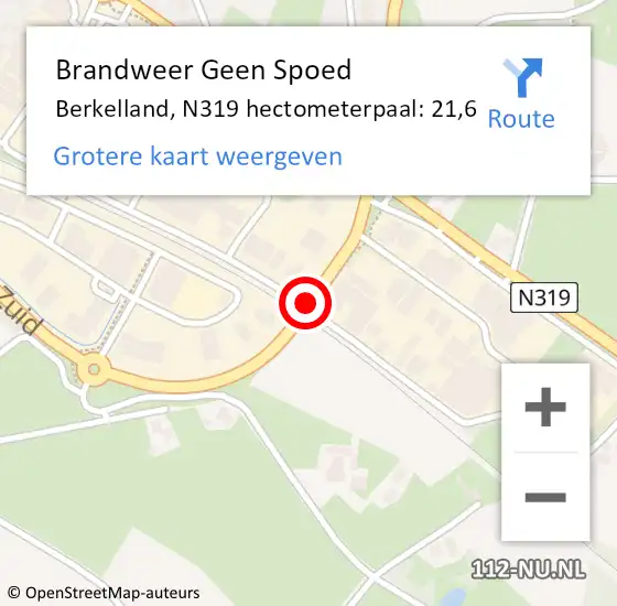 Locatie op kaart van de 112 melding: Brandweer Geen Spoed Naar Berkelland, N319 hectometerpaal: 21,6 op 21 juli 2024 13:38
