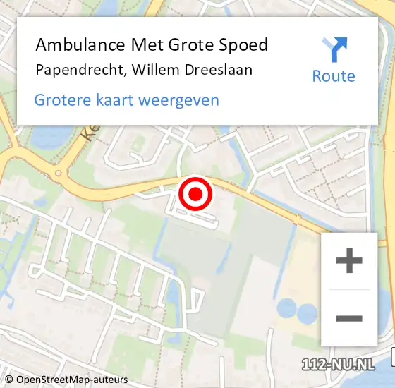 Locatie op kaart van de 112 melding: Ambulance Met Grote Spoed Naar Papendrecht, Willem Dreeslaan op 21 juli 2024 13:50