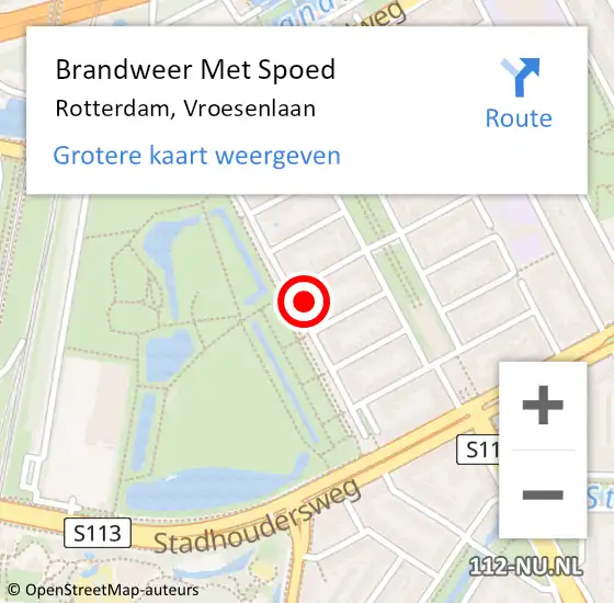 Locatie op kaart van de 112 melding: Brandweer Met Spoed Naar Rotterdam, Vroesenlaan op 21 juli 2024 14:02