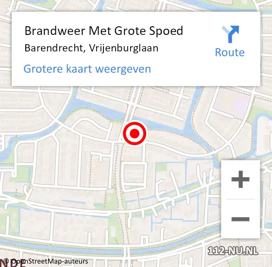 Locatie op kaart van de 112 melding: Brandweer Met Grote Spoed Naar Barendrecht, Vrijenburglaan op 21 juli 2024 14:06