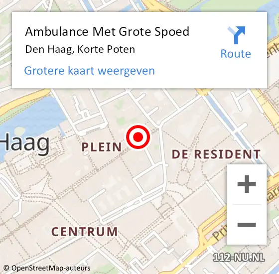 Locatie op kaart van de 112 melding: Ambulance Met Grote Spoed Naar Den Haag, Korte Poten op 21 juli 2024 14:23