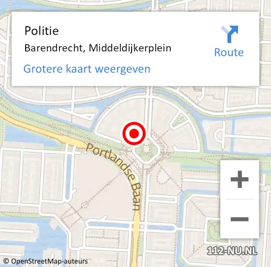 Locatie op kaart van de 112 melding: Politie Barendrecht, Middeldijkerplein op 21 juli 2024 14:32