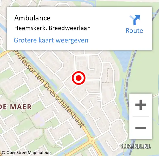 Locatie op kaart van de 112 melding: Ambulance Heemskerk, Breedweerlaan op 21 juli 2024 14:33