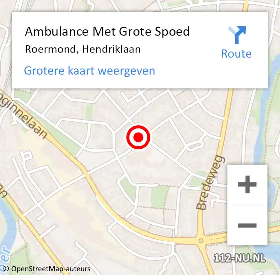 Locatie op kaart van de 112 melding: Ambulance Met Grote Spoed Naar Roermond, Hendriklaan op 21 juli 2024 14:47