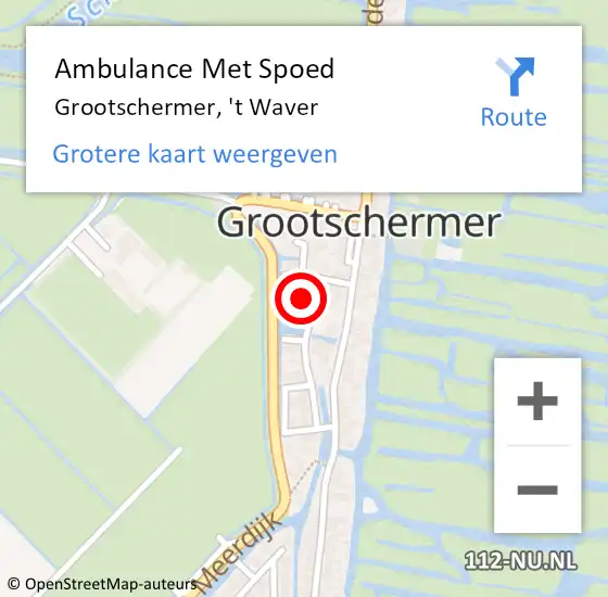 Locatie op kaart van de 112 melding: Ambulance Met Spoed Naar Grootschermer, 't Waver op 21 juli 2024 14:52