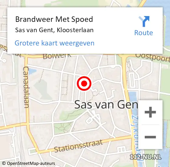 Locatie op kaart van de 112 melding: Brandweer Met Spoed Naar Sas van Gent, Kloosterlaan op 21 juli 2024 15:02