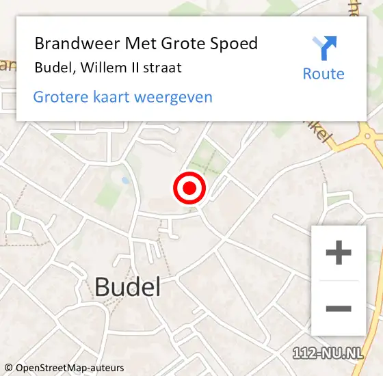 Locatie op kaart van de 112 melding: Brandweer Met Grote Spoed Naar Budel, Willem II straat op 21 juli 2024 15:04