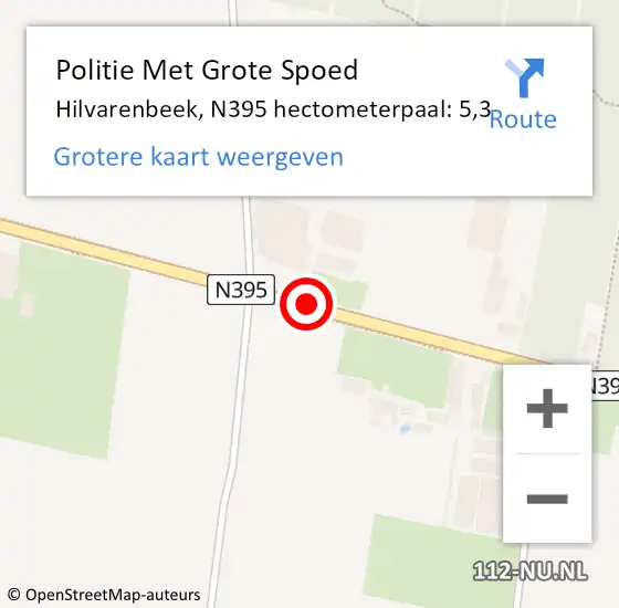 Locatie op kaart van de 112 melding: Politie Met Grote Spoed Naar Hilvarenbeek, N395 hectometerpaal: 5,3 op 21 juli 2024 15:12