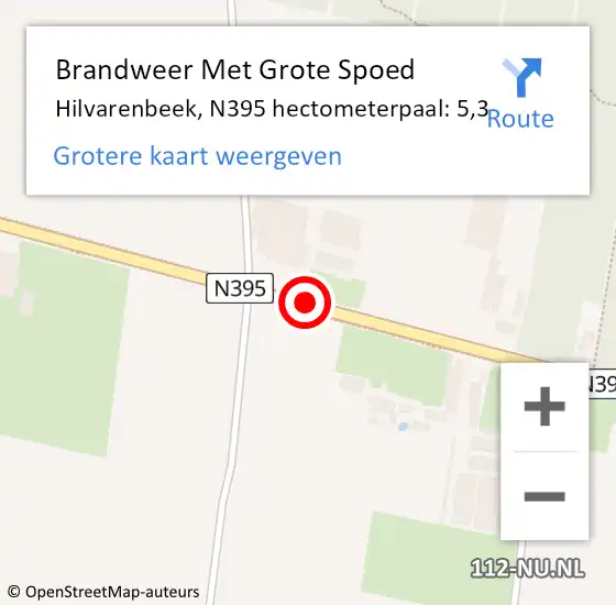 Locatie op kaart van de 112 melding: Brandweer Met Grote Spoed Naar Hilvarenbeek, N395 hectometerpaal: 5,3 op 21 juli 2024 15:12