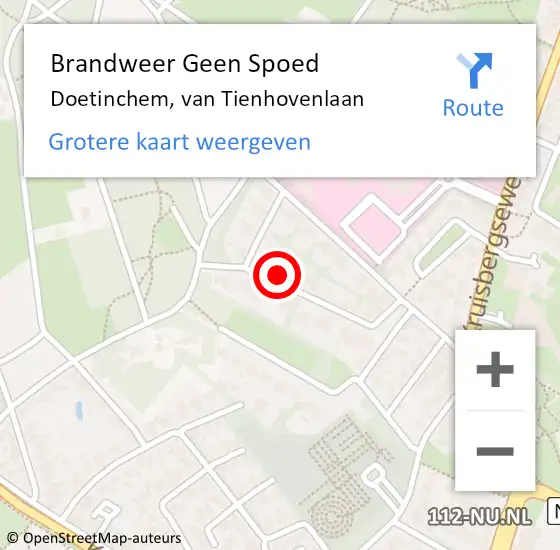 Locatie op kaart van de 112 melding: Brandweer Geen Spoed Naar Doetinchem, van Tienhovenlaan op 21 juli 2024 15:37