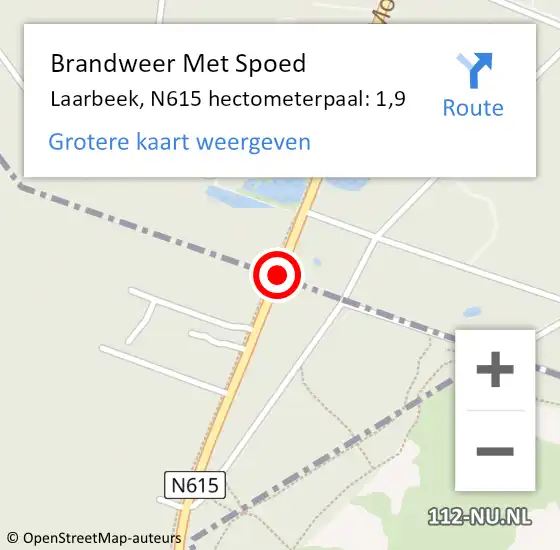 Locatie op kaart van de 112 melding: Brandweer Met Spoed Naar Laarbeek, N615 hectometerpaal: 1,9 op 21 juli 2024 15:40