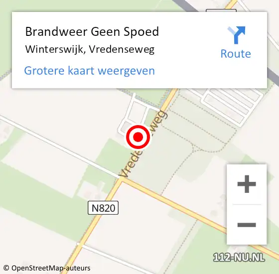 Locatie op kaart van de 112 melding: Brandweer Geen Spoed Naar Winterswijk, Vredenseweg op 21 juli 2024 15:43