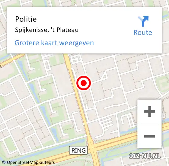 Locatie op kaart van de 112 melding: Politie Spijkenisse, 't Plateau op 21 juli 2024 16:16