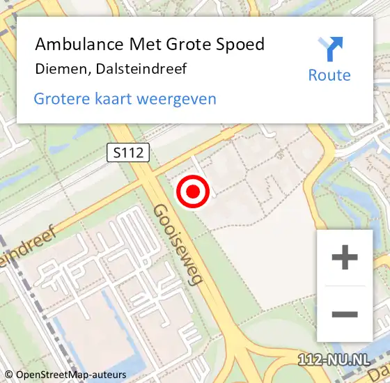 Locatie op kaart van de 112 melding: Ambulance Met Grote Spoed Naar Diemen, Dalsteindreef op 21 juli 2024 16:32