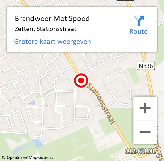 Locatie op kaart van de 112 melding: Brandweer Met Spoed Naar Zetten, Stationsstraat op 21 juli 2024 16:35