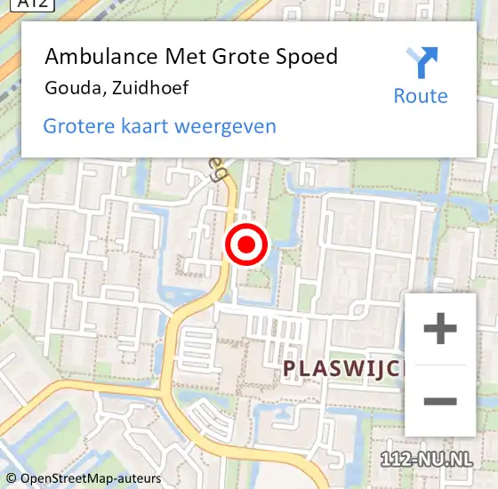 Locatie op kaart van de 112 melding: Ambulance Met Grote Spoed Naar Gouda, Zuidhoef op 21 juli 2024 16:36