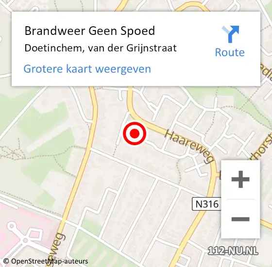 Locatie op kaart van de 112 melding: Brandweer Geen Spoed Naar Doetinchem, van der Grijnstraat op 21 juli 2024 16:39