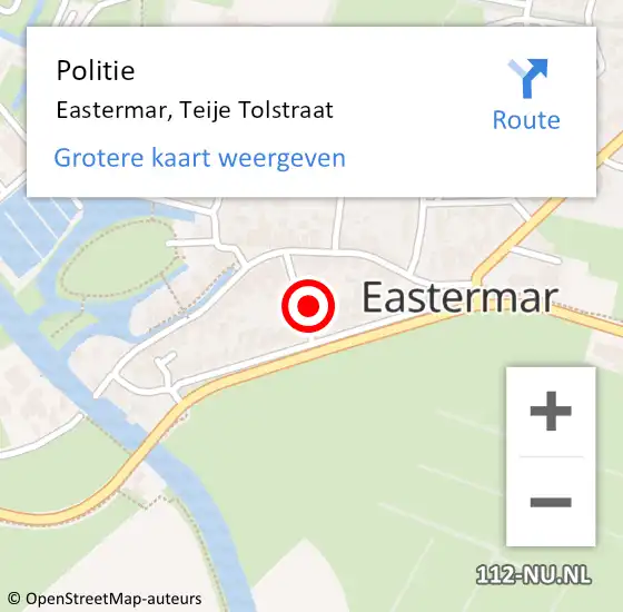 Locatie op kaart van de 112 melding: Politie Eastermar, Teije Tolstraat op 21 juli 2024 16:57