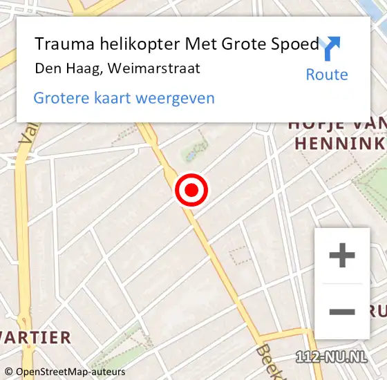Locatie op kaart van de 112 melding: Trauma helikopter Met Grote Spoed Naar Den Haag, Weimarstraat op 21 juli 2024 16:59