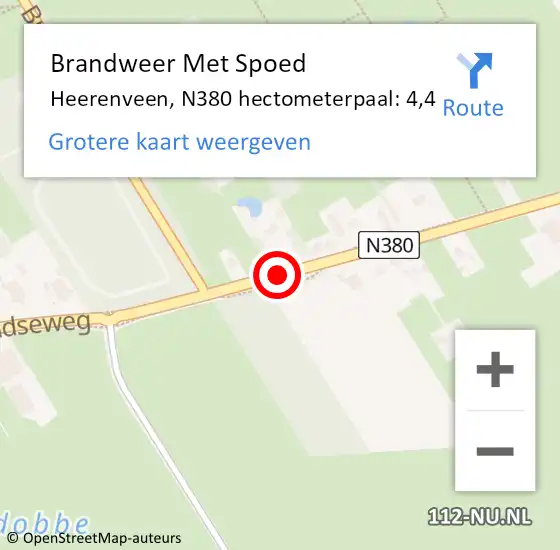 Locatie op kaart van de 112 melding: Brandweer Met Spoed Naar Heerenveen, N380 hectometerpaal: 4,4 op 21 juli 2024 17:06
