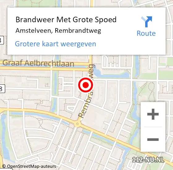 Locatie op kaart van de 112 melding: Brandweer Met Grote Spoed Naar Amstelveen, Rembrandtweg op 21 juli 2024 17:08