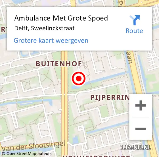 Locatie op kaart van de 112 melding: Ambulance Met Grote Spoed Naar Delft, Sweelinckstraat op 21 juli 2024 17:27