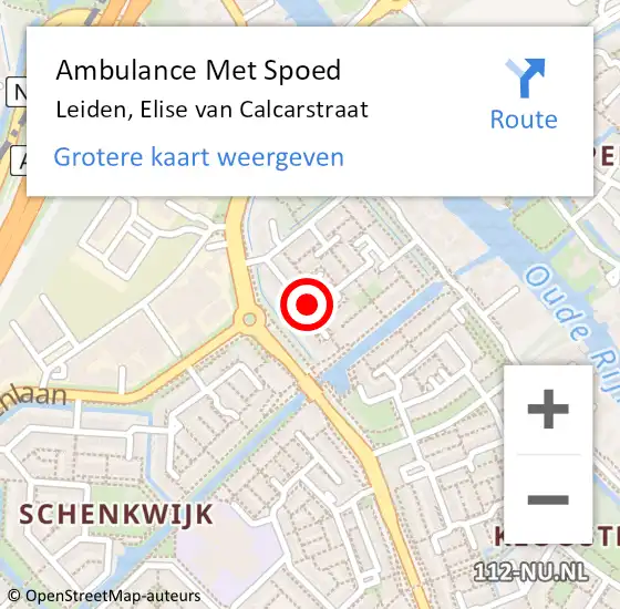 Locatie op kaart van de 112 melding: Ambulance Met Spoed Naar Leiden, Elise van Calcarstraat op 21 juli 2024 17:33