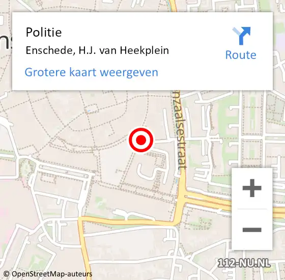 Locatie op kaart van de 112 melding: Politie Enschede, H.J. van Heekplein op 21 juli 2024 17:39