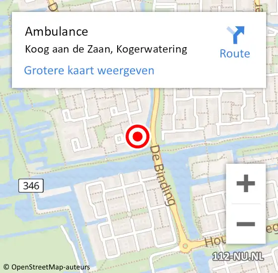 Locatie op kaart van de 112 melding: Ambulance Koog aan de Zaan, Kogerwatering op 21 juli 2024 17:52