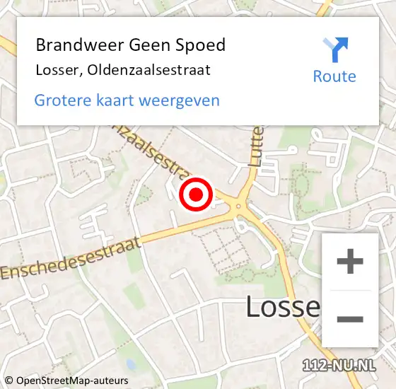 Locatie op kaart van de 112 melding: Brandweer Geen Spoed Naar Losser, Oldenzaalsestraat op 21 juli 2024 18:04