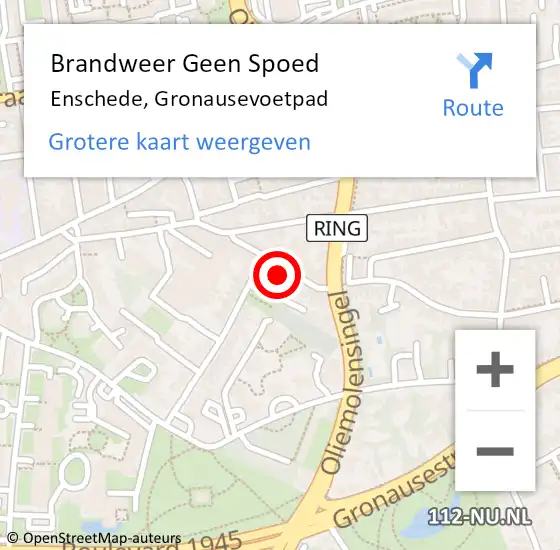 Locatie op kaart van de 112 melding: Brandweer Geen Spoed Naar Enschede, Gronausevoetpad op 21 juli 2024 18:14