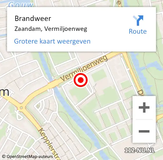 Locatie op kaart van de 112 melding: Brandweer Zaandam, Vermiljoenweg op 21 juli 2024 18:55