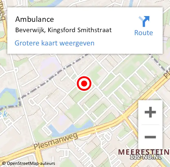 Locatie op kaart van de 112 melding: Ambulance Beverwijk, Kingsford Smithstraat op 21 juli 2024 18:56