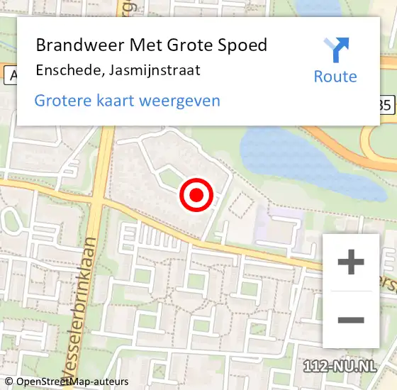 Locatie op kaart van de 112 melding: Brandweer Met Grote Spoed Naar Enschede, Jasmijnstraat op 21 juli 2024 18:56