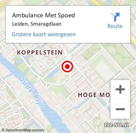 Locatie op kaart van de 112 melding: Ambulance Met Spoed Naar Leiden, Smaragdlaan op 21 juli 2024 19:09