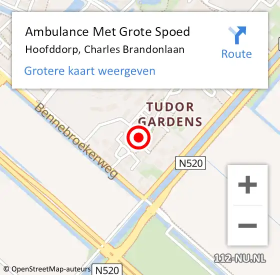 Locatie op kaart van de 112 melding: Ambulance Met Grote Spoed Naar Hoofddorp, Charles Brandonlaan op 21 juli 2024 19:11