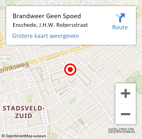 Locatie op kaart van de 112 melding: Brandweer Geen Spoed Naar Enschede, J.H.W. Robersstraat op 21 juli 2024 19:18