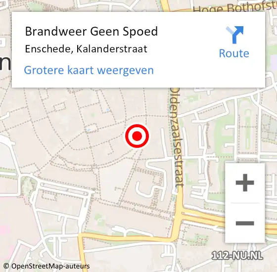 Locatie op kaart van de 112 melding: Brandweer Geen Spoed Naar Enschede, Kalanderstraat op 21 juli 2024 19:20