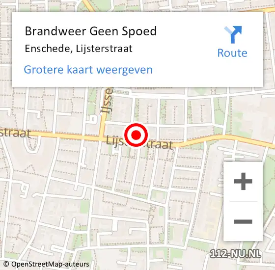 Locatie op kaart van de 112 melding: Brandweer Geen Spoed Naar Enschede, Lijsterstraat op 21 juli 2024 19:21