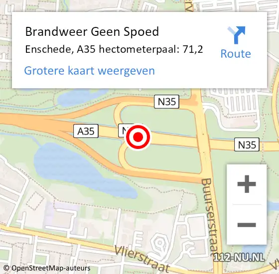Locatie op kaart van de 112 melding: Brandweer Geen Spoed Naar Enschede, A35 hectometerpaal: 71,2 op 21 juli 2024 19:23