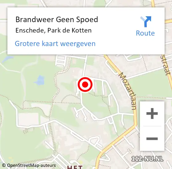 Locatie op kaart van de 112 melding: Brandweer Geen Spoed Naar Enschede, Park de Kotten op 21 juli 2024 19:23