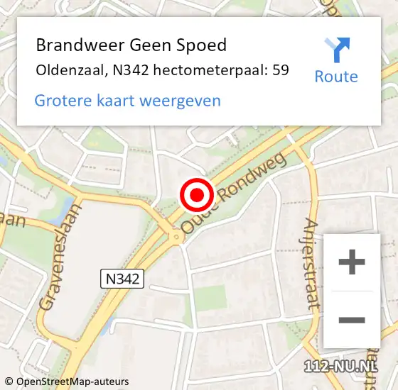 Locatie op kaart van de 112 melding: Brandweer Geen Spoed Naar Oldenzaal, N342 hectometerpaal: 59 op 21 juli 2024 19:24