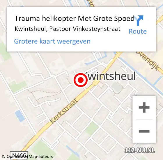 Locatie op kaart van de 112 melding: Trauma helikopter Met Grote Spoed Naar Kwintsheul, Pastoor Vinkesteynstraat op 21 juli 2024 19:27