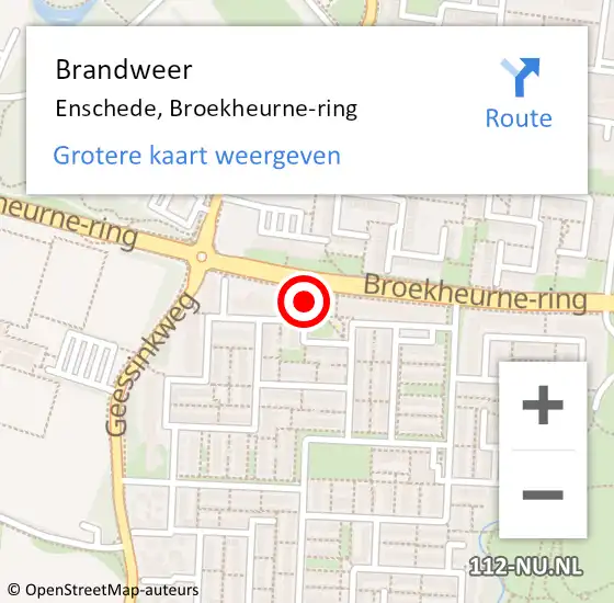 Locatie op kaart van de 112 melding: Brandweer Enschede, Broekheurne-ring op 21 juli 2024 19:31