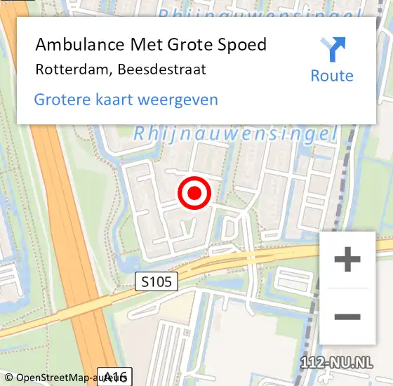 Locatie op kaart van de 112 melding: Ambulance Met Grote Spoed Naar Rotterdam, Beesdestraat op 21 juli 2024 19:31