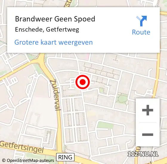 Locatie op kaart van de 112 melding: Brandweer Geen Spoed Naar Enschede, Getfertweg op 21 juli 2024 19:35